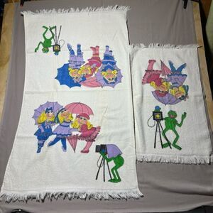 1980’s Jim Henson Muppets Miss Piggy‎ & Kermit Towels 42X33 Photographer Camera
